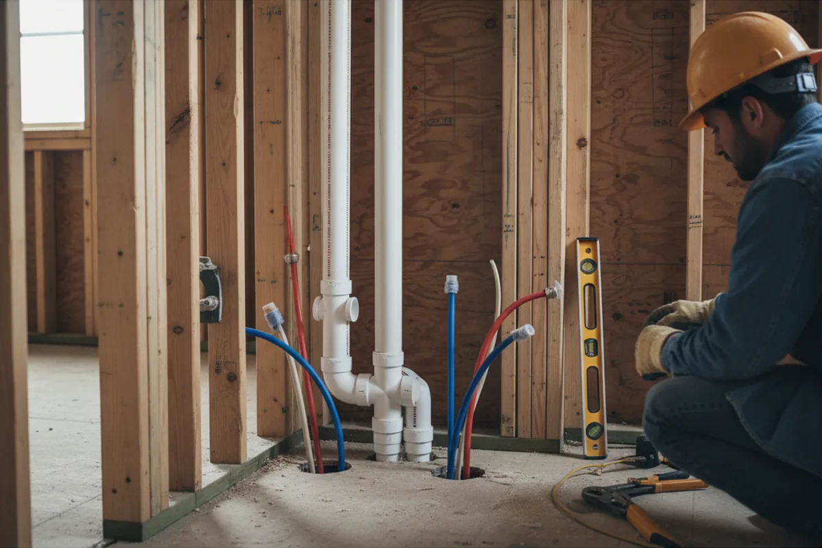 Drain and supply rough-in during Sump Pump Repair in Forked River